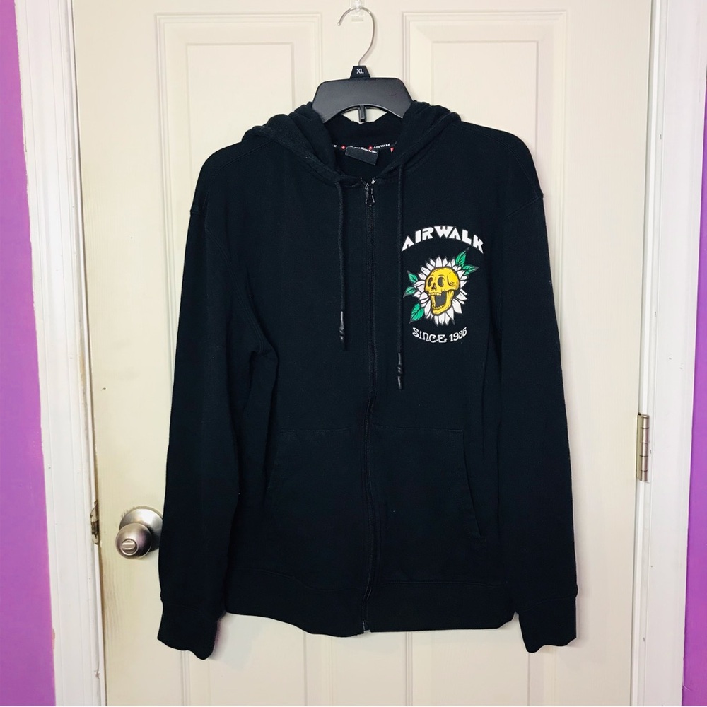 Airwalk Black Zip-Up Hoodie with Sunflower Design Womens Size Small